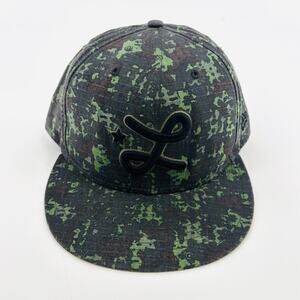 LRG Lifted Research Group Hat Cap Fitted 7 7/8 Rip Stop Green Black Camo